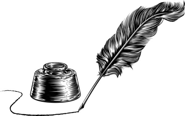 перо в чернильнице на прозрачном фоне