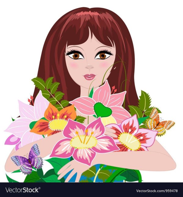 женщина с цветами рисунок