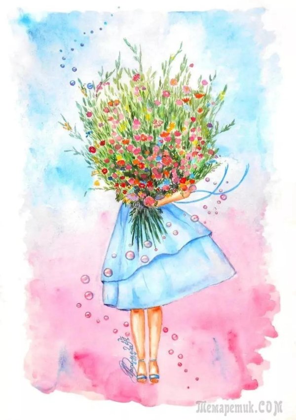 девушка рисунок красками