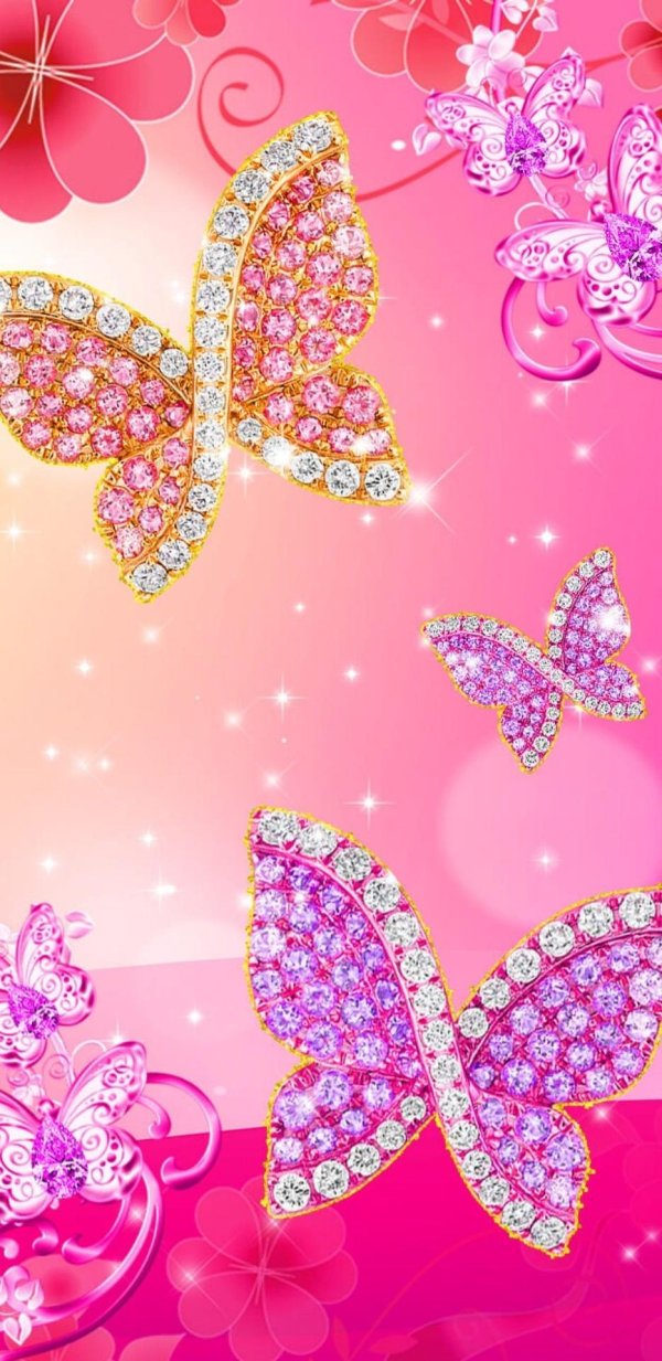 glitter pink butterfly wallpaper