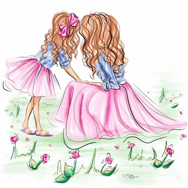 мама с дочкой акварель