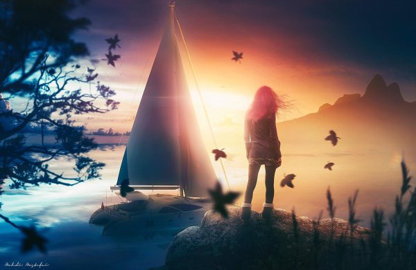 лодка с парусами