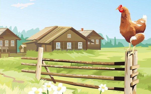 деревенский пейзаж рисунок