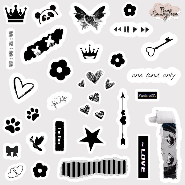 стикеры для распечатки черно белые
