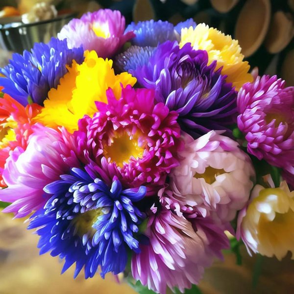 разноцветные астры