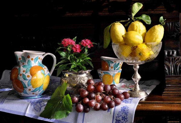 натюрморт фрукты и цветы