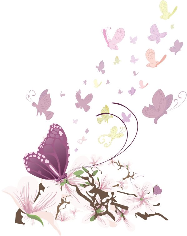 розовый фон с бабочками