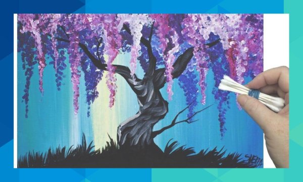 рисуем глицинию ватными палочками