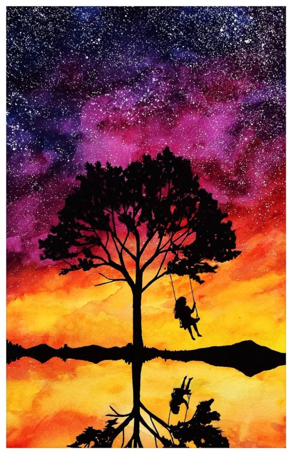 закат с деревьями