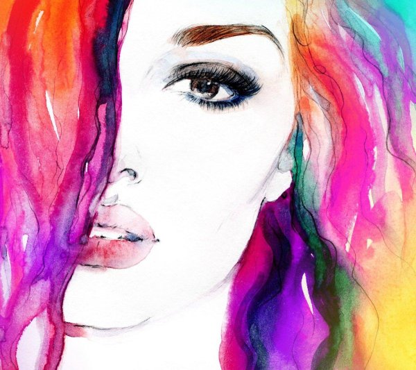 девушка акварель