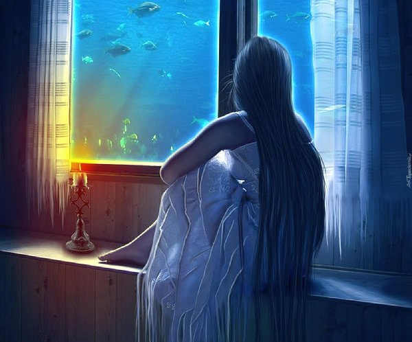 девочка смотрит в окно