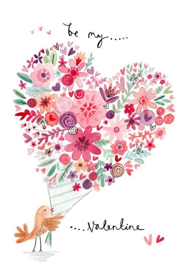 валентинки акварелью