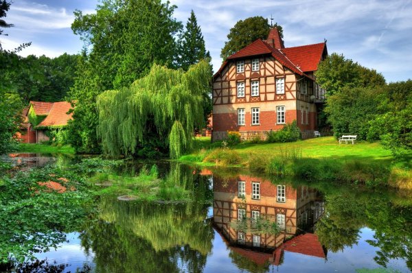 фахверк швейцария горы озеро лес