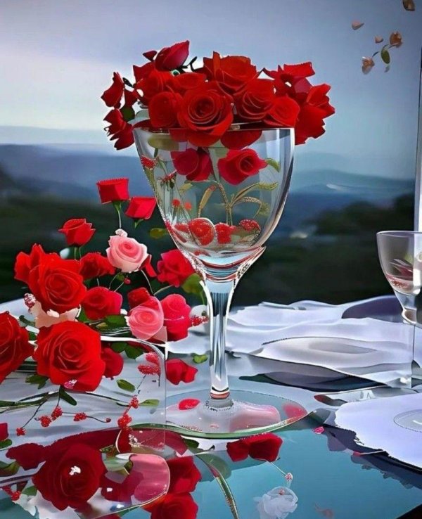 роза в бокале
