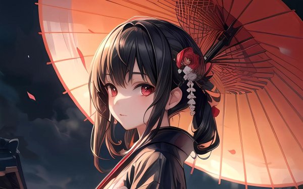 девушка в кимоно с зонтиком