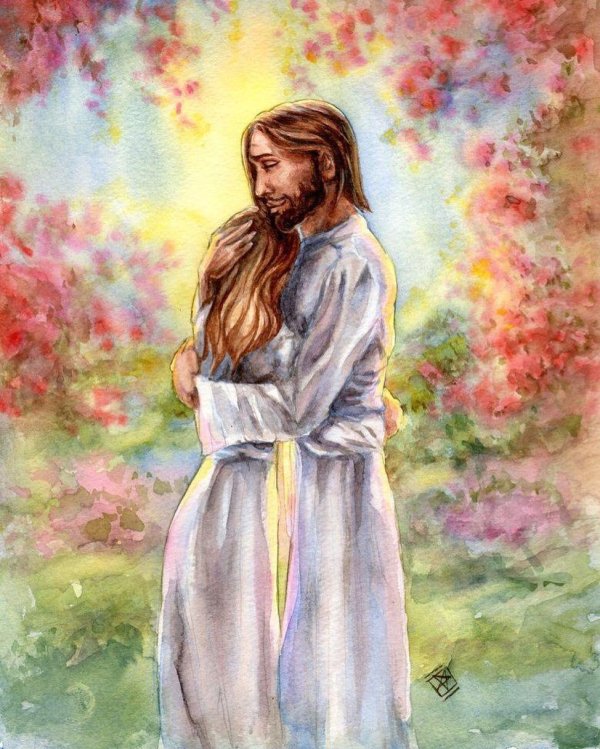 иисус обнимает человека