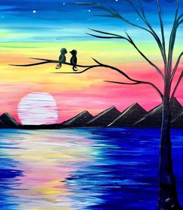 пейзаж красками легко