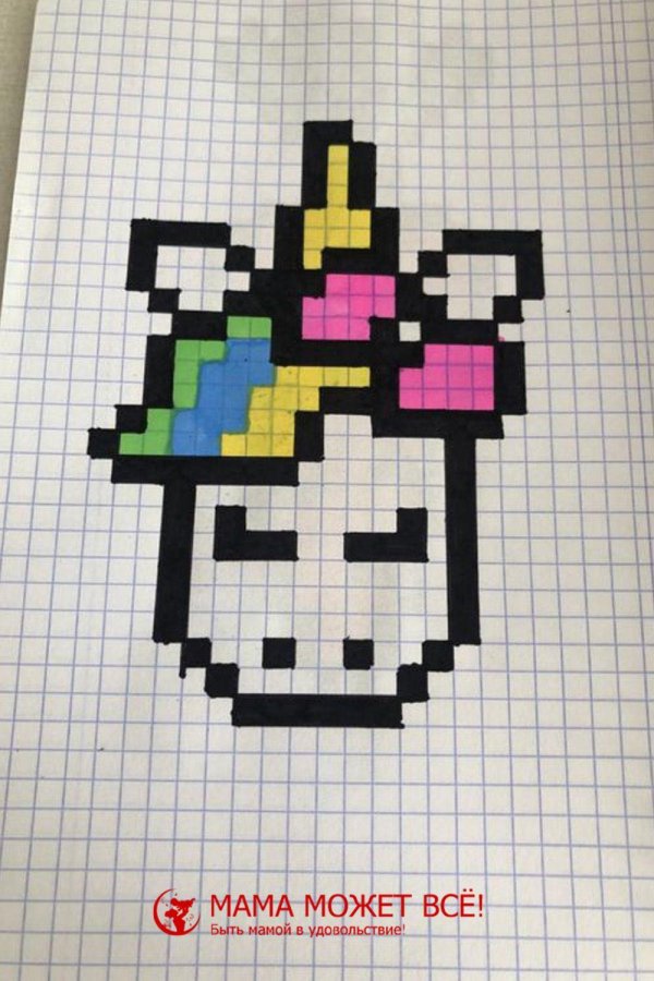 рисовать по клеточкам единорога