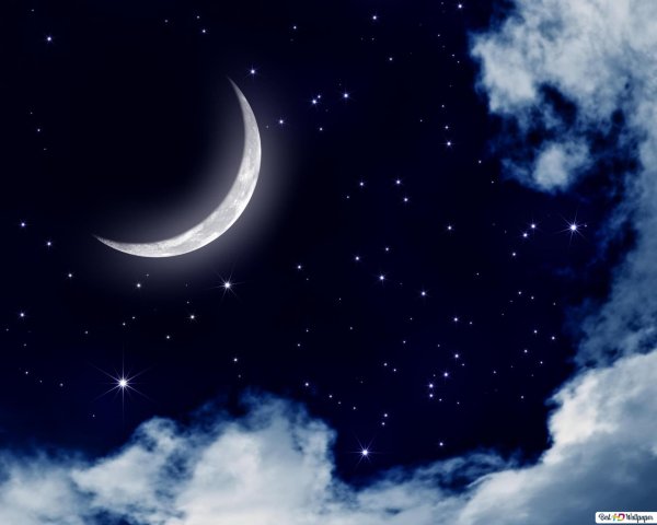 звездное небо с месяцем