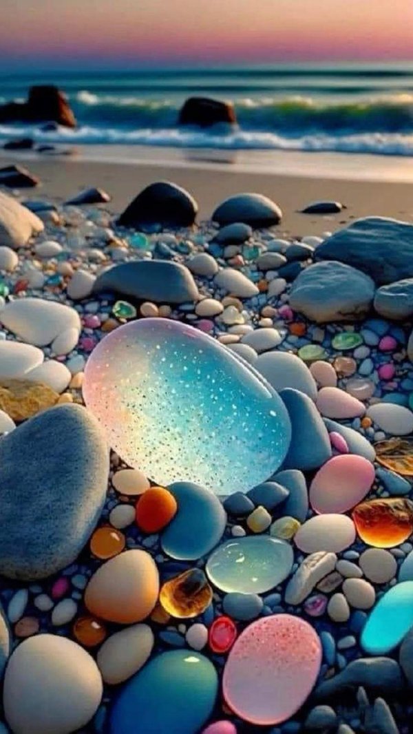 пляж со стеклянными камушками