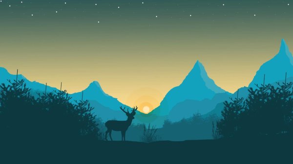 mountain landscape with deer