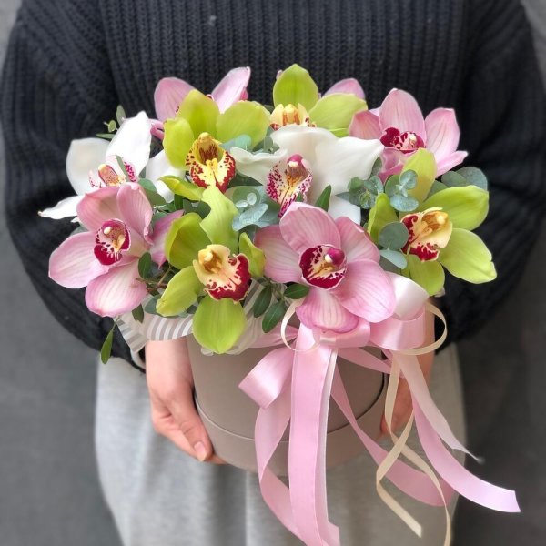 шляпная коробка орхидея цимбидиум