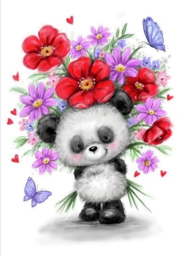 panda with flowers