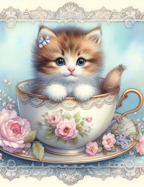 котенок в чашке