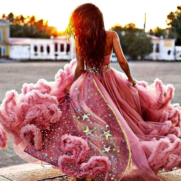 розовое воздушное платье