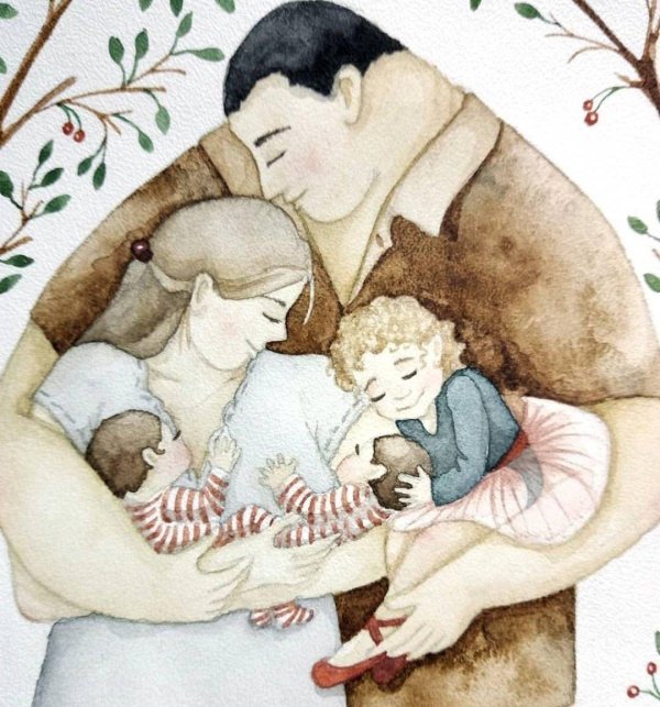 семейные акварельные иллюстрации