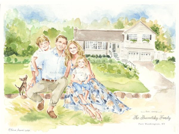 семейный портрет акварелью