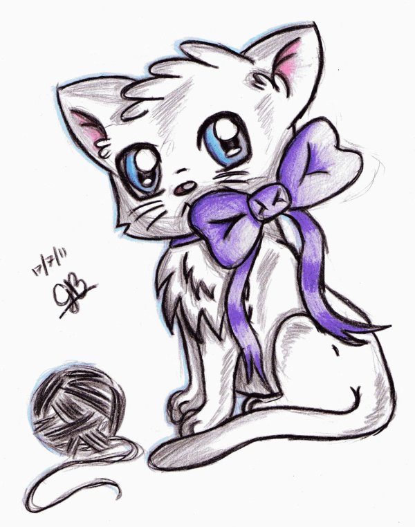 рисунок аниме кошки карандашом