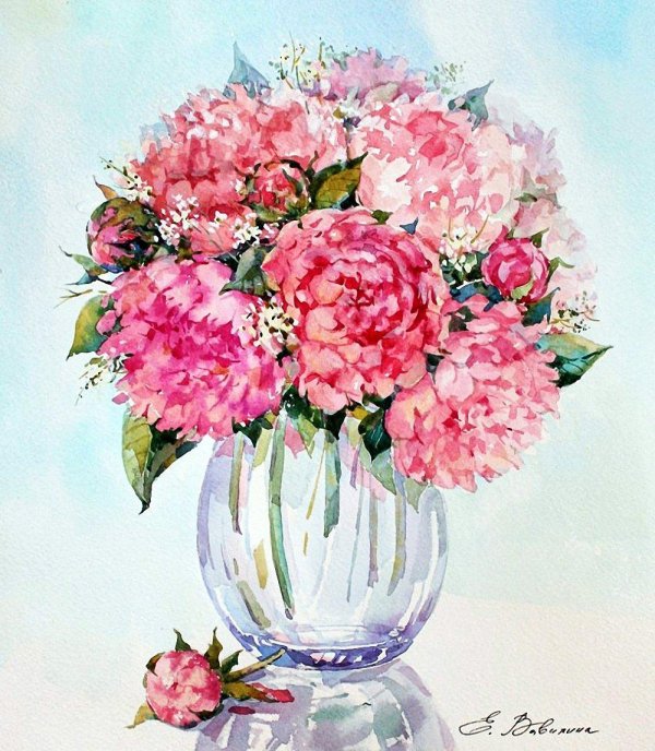 ваза с цветами акварелью