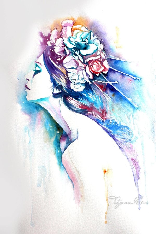 лицо девушки акварелью