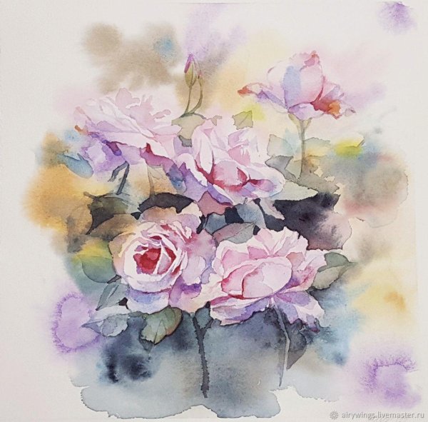 роза акварель