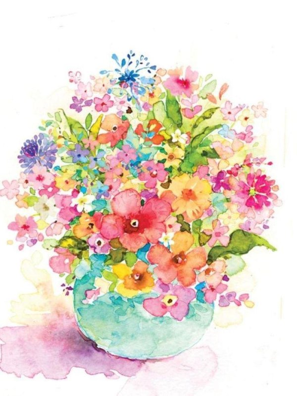 С цветами акварель