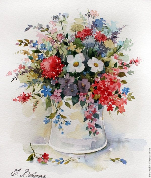 ваза с цветами акварелью