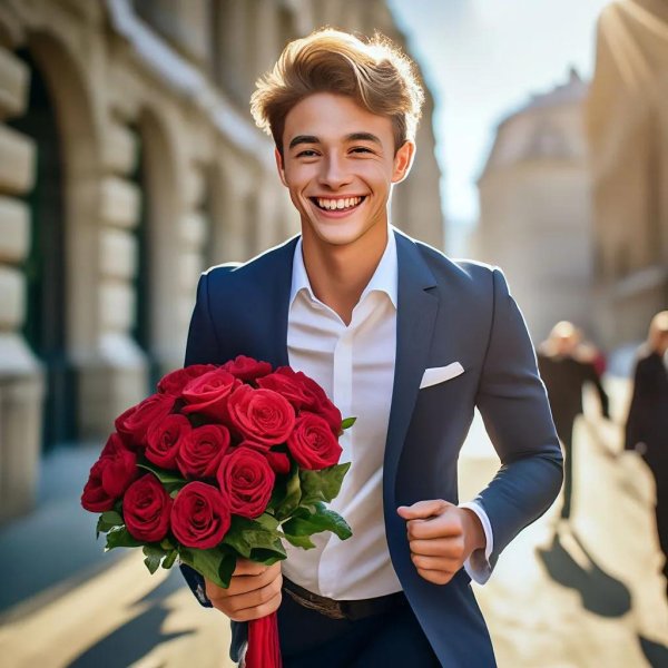 парень с букетом