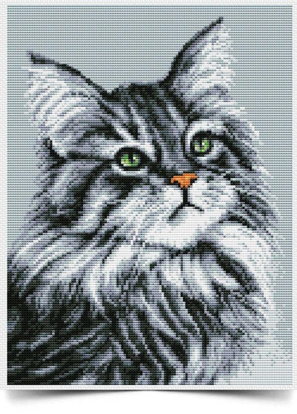 вышивка серая кошка