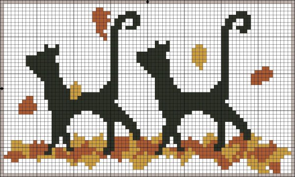 вышивка монохром кошки