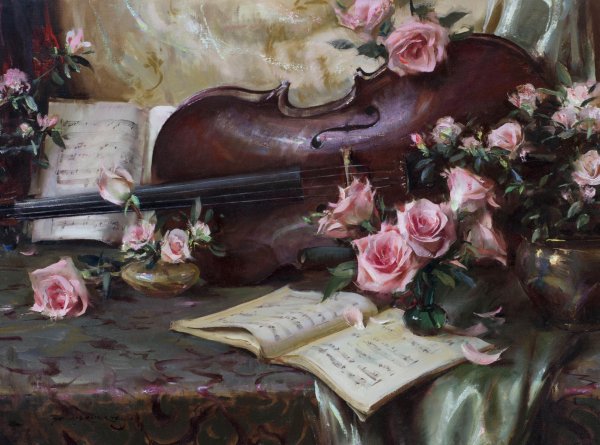 Скрипки с цветами