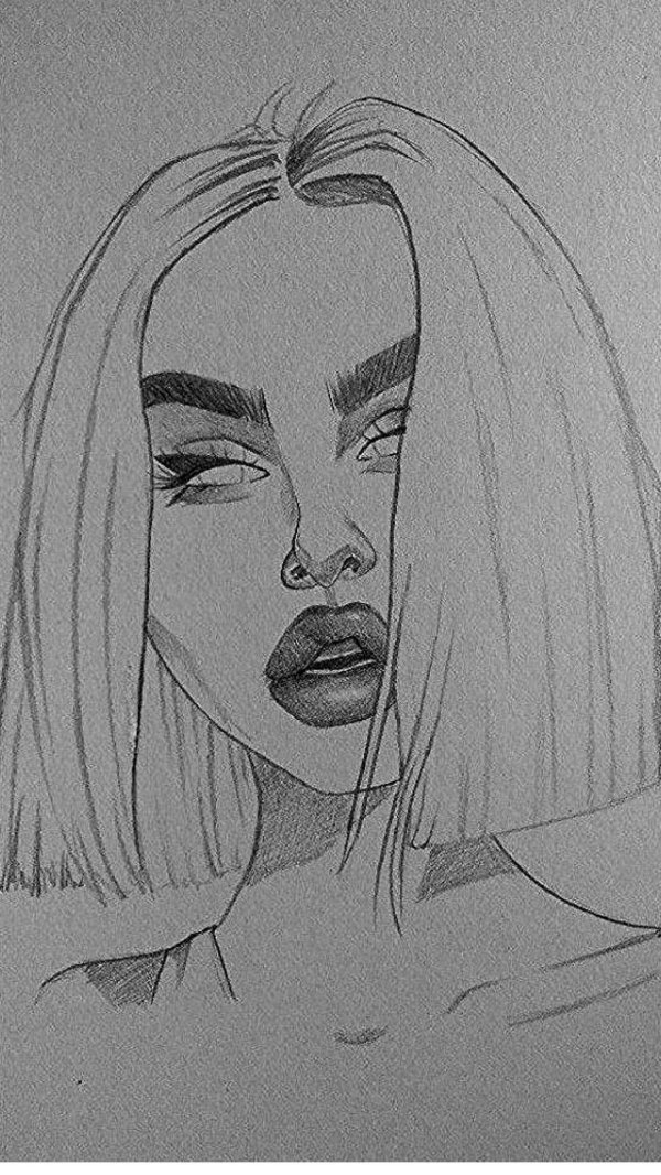 рисунок лица девушки карандашом