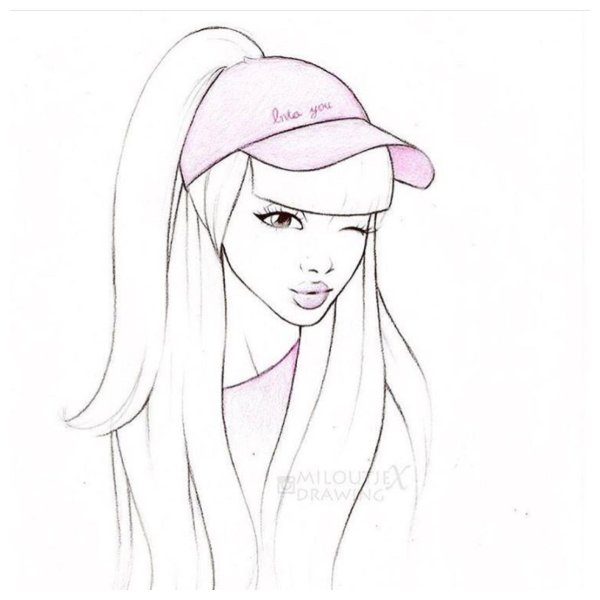 девушка в бейсболке карандашом