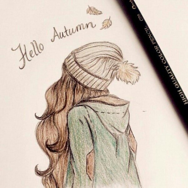 девушка осень рисунок