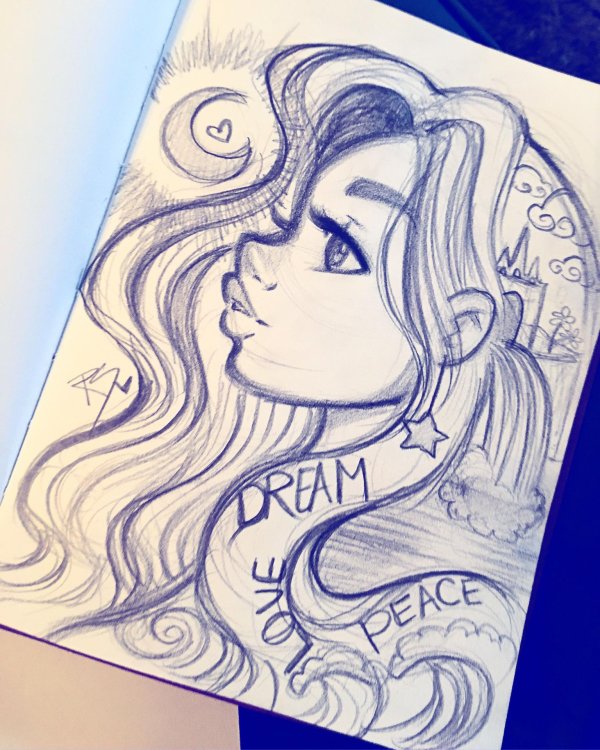 рисунок девушки ручкой