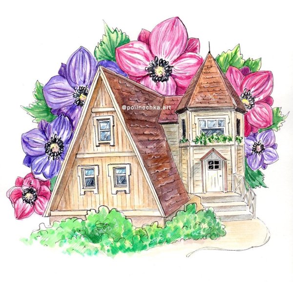 акварельные домики