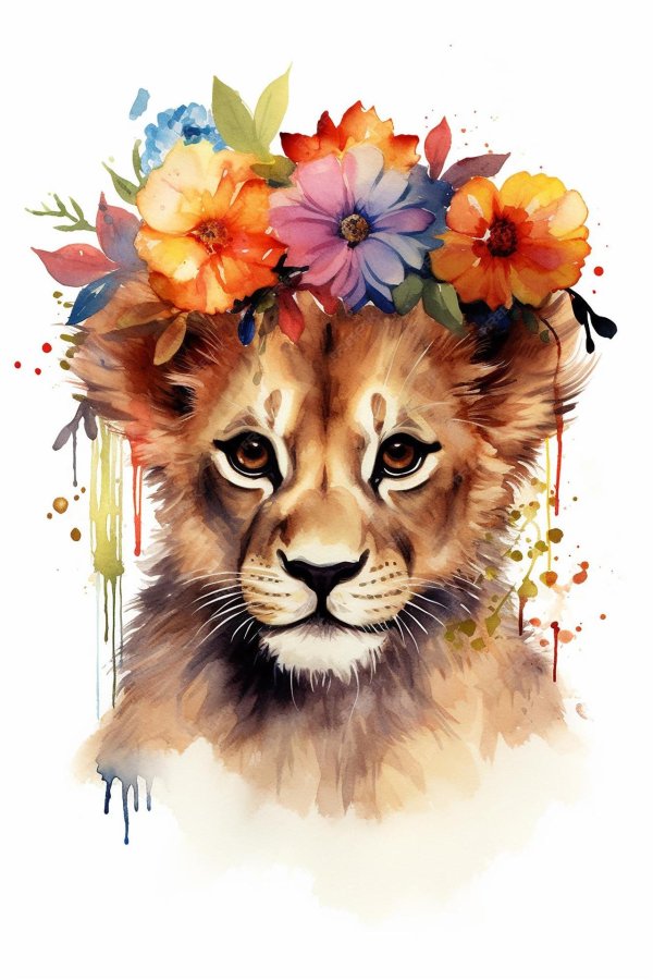 львенок акварель