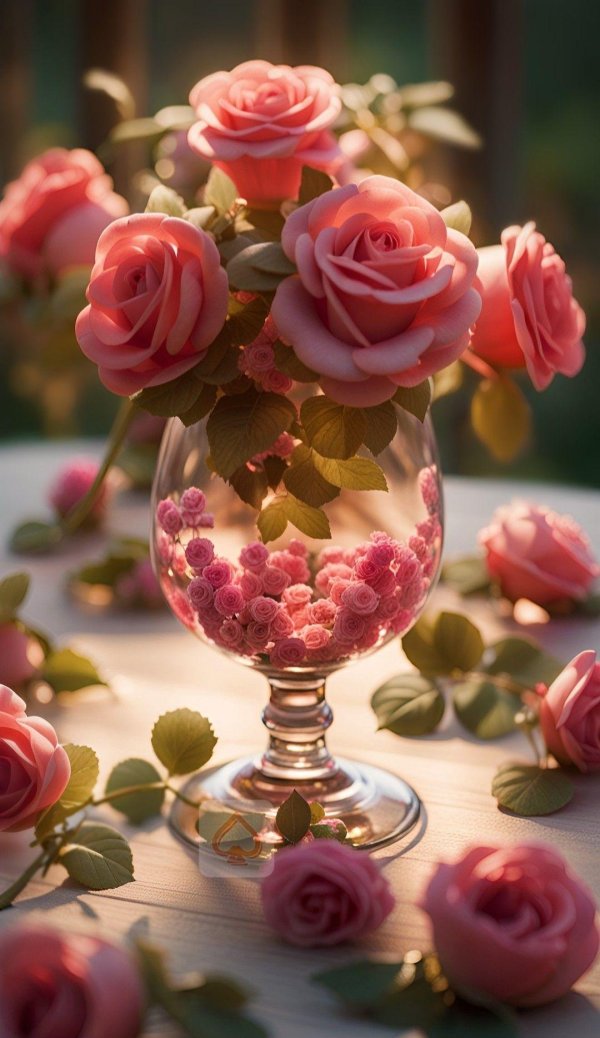 pink roses in a glass vase