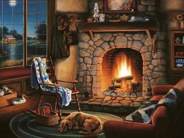 камин уютный