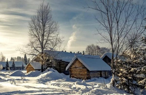 зимний пейзаж деревни